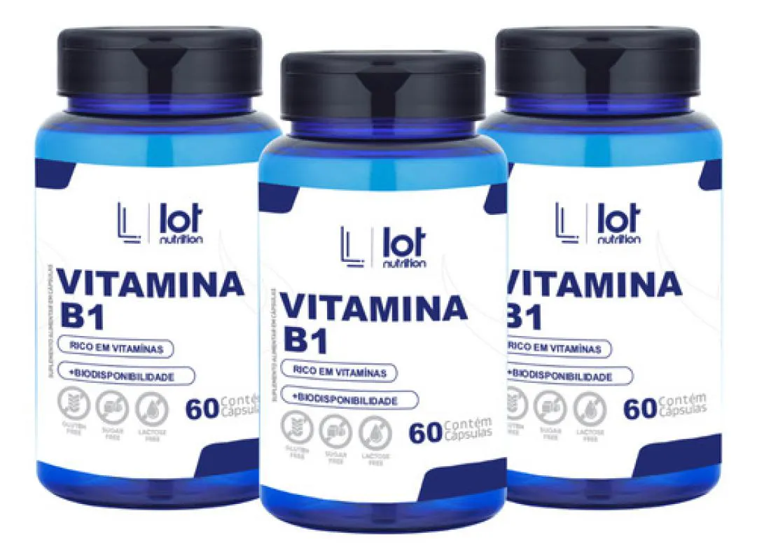 Kit 3un Vitamina B1 Tiamina 60 cápsulas sem Sabor