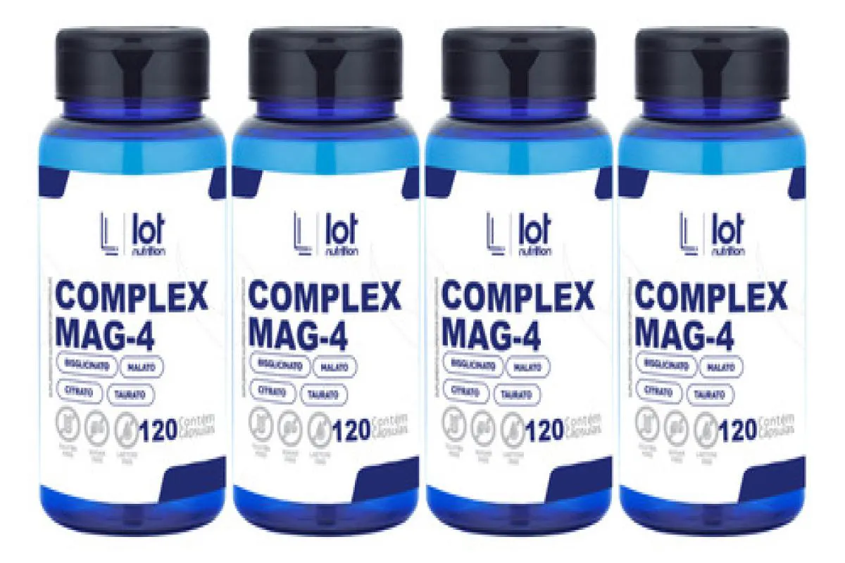 Kit 4un Complex Mag4 120 Cps Taurato Quelato Dimalato Citrato sem Sabor
