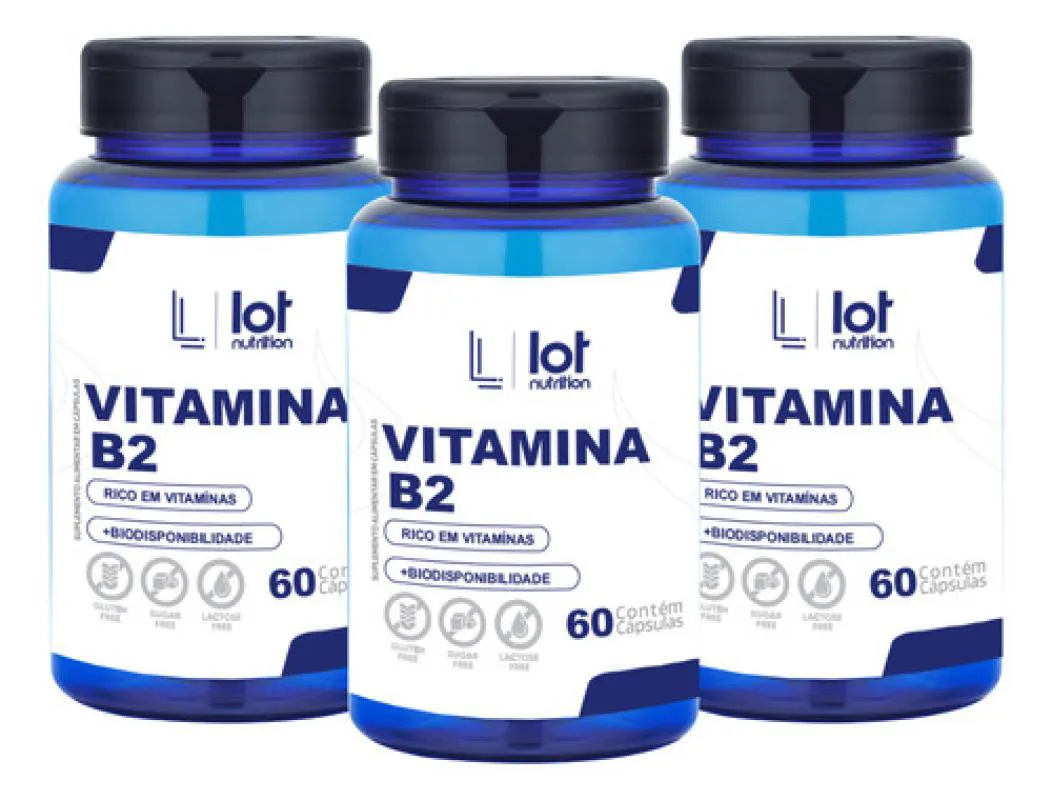 Kit 3un Vitamina B2 Riboflavina 60 cápsulas sem Sabor