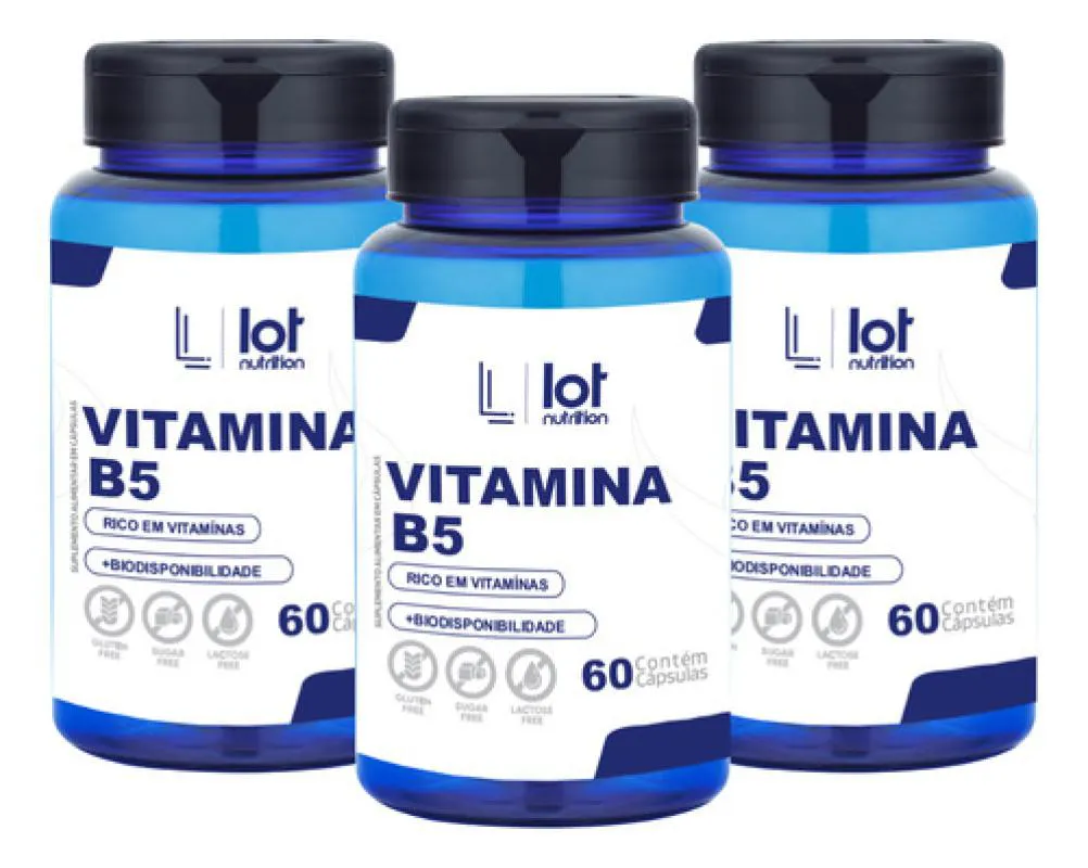 Kit 3un Vitamina B5 Pantotenato de Cálcio 60 cápsulas sem Sabor