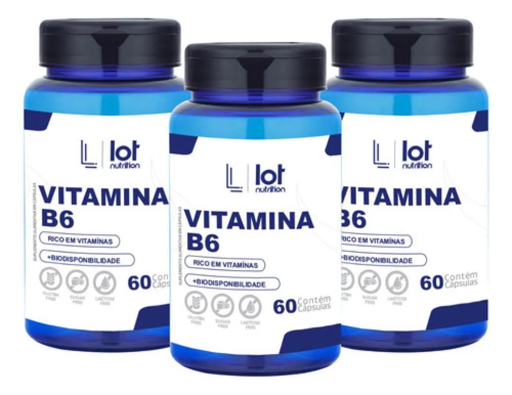 Kit 3un Vitamina B6 Piridoxina 60 cápsulas sem Sabor