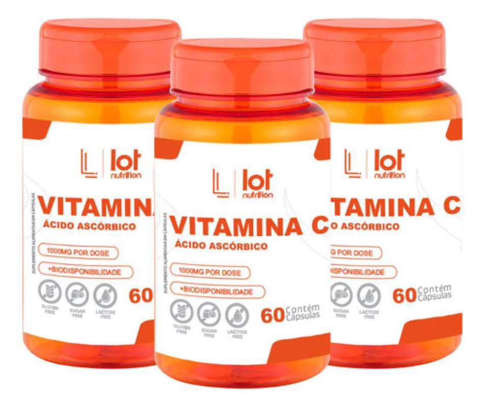 Kit 3un Vitamina C 1.000mg 60 cápsulas sem Sabor