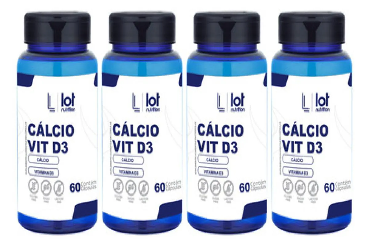 Kit 4un Cálcio 600mg Vit D3 2.000ui 60 cápsulas sem Sabor