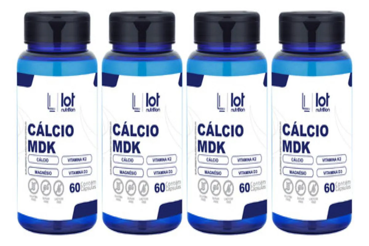 Kit 4un Cálcio Mdk Power 60 cápsulas Completa com Vitamina sem Sabor