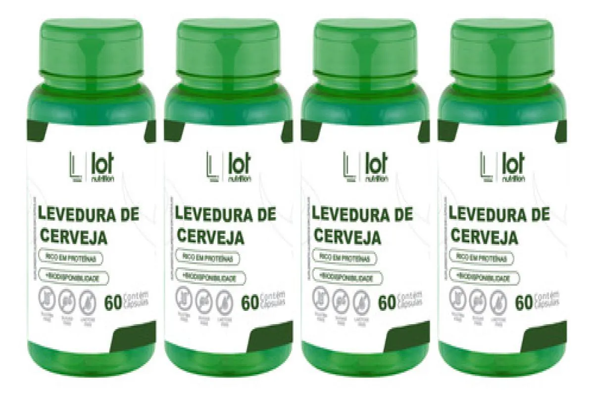 Kit 4un Levedura de Cerveja 450mg 60 cápsulas Fonte de B12 sem Sabor