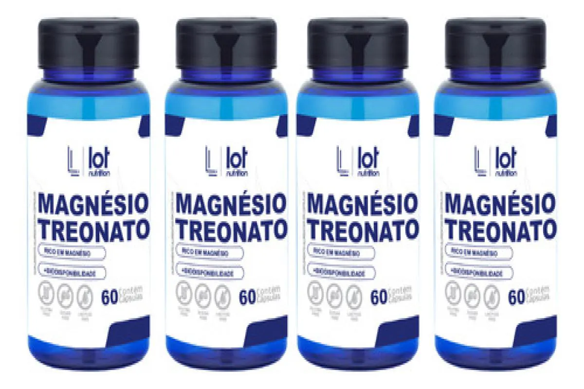 Kit 4un Magnésio Treonato 450mg 60 cápsulas sem Sabor