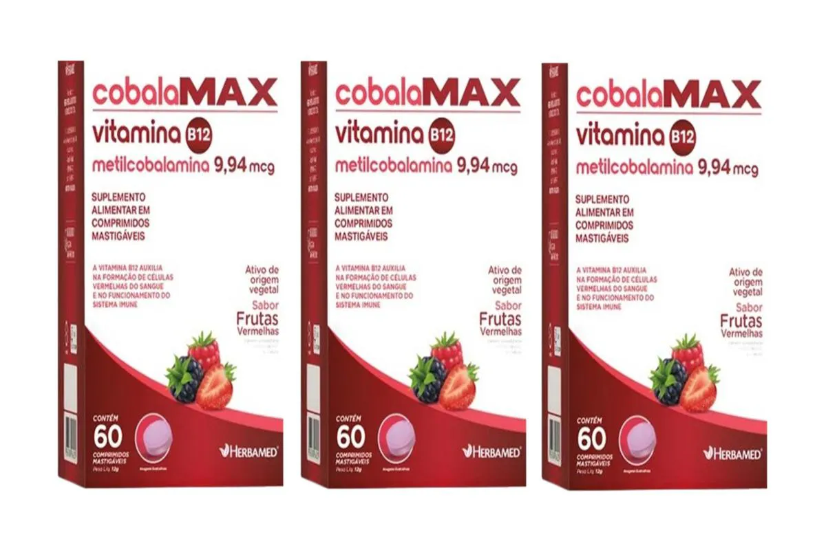 Kit 3 Cobalamax Vit B12 9,94 Mcg 60 Comp Mastigáveis