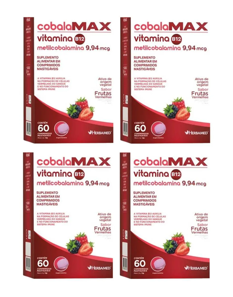KIT 4 COBALAMAX VIT B12 9,94 MCG 60 COMP MASTIGáVEIS