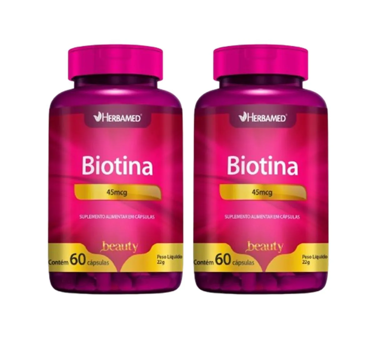 Kit 2 Suplemento Alimentar Biotina 45mcg C/60 cápsulas - Herbamed