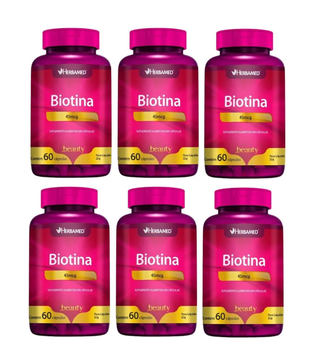 KIT 6 SUPLEMENTO ALIMENTAR BIOTINA 45MCG C/60 CáPS -HERBAMED