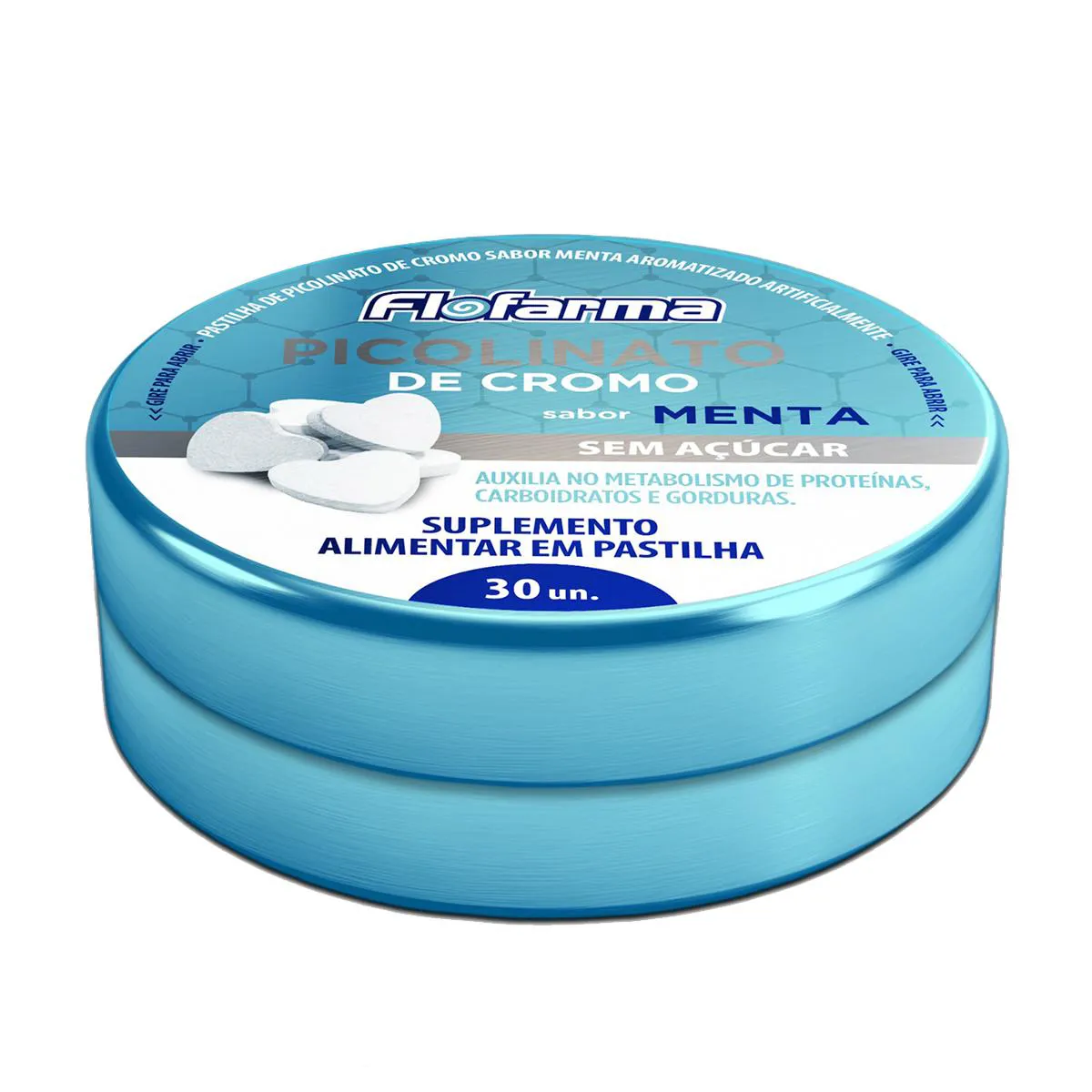 Pastilha de Picolinato de Cromo Flofarma Menta Sem Açúcar 30 Unidades