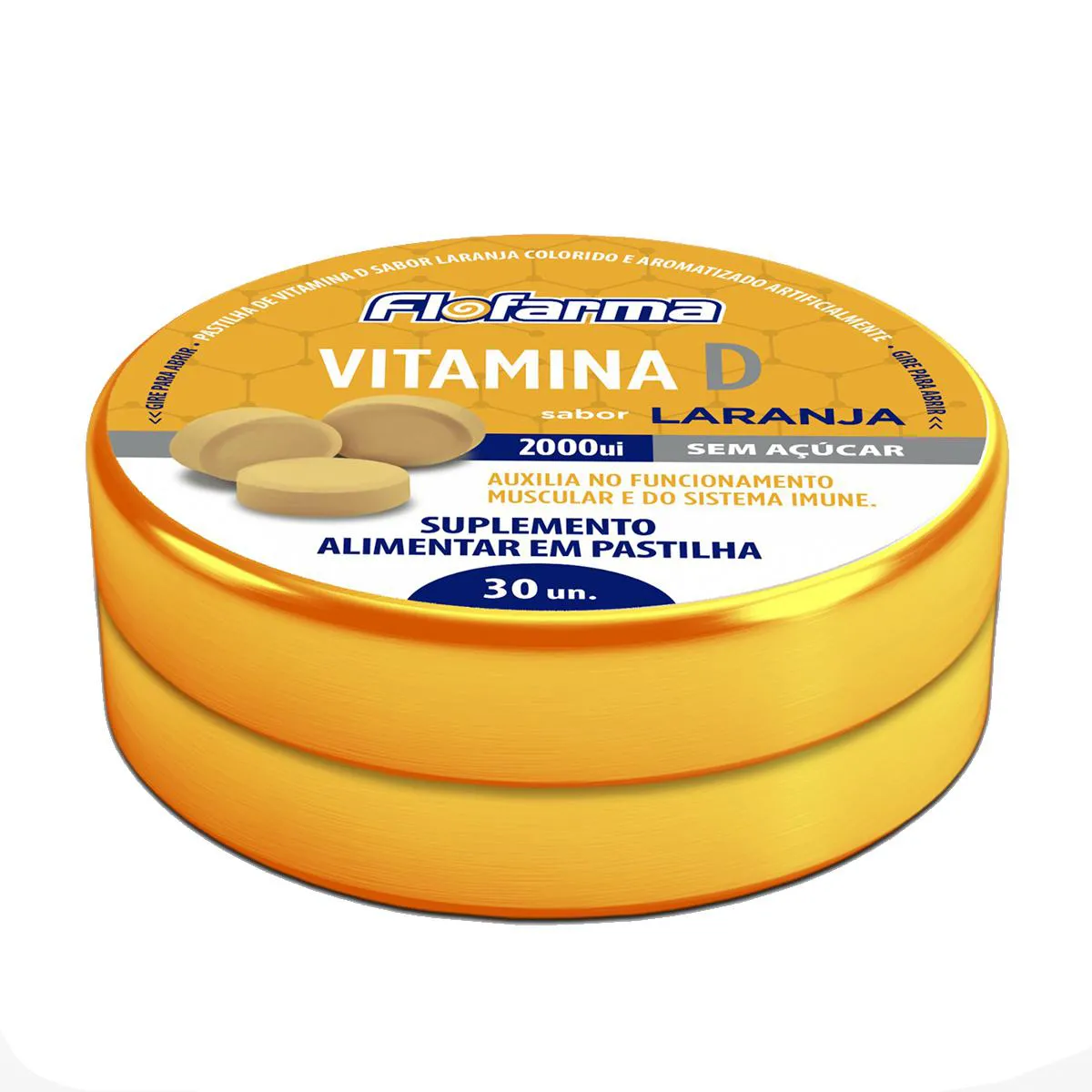 Pastilha de Vitamina D Flofarma Sem Açúcar Laranja 30 Unidades
