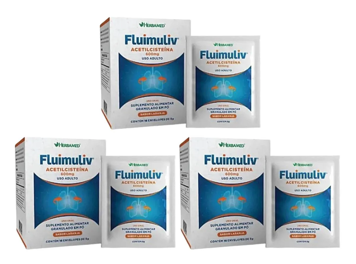 Kit 3 Fluimuliv Acetilcisteína 600mg C/16 Envelopes-herbamed