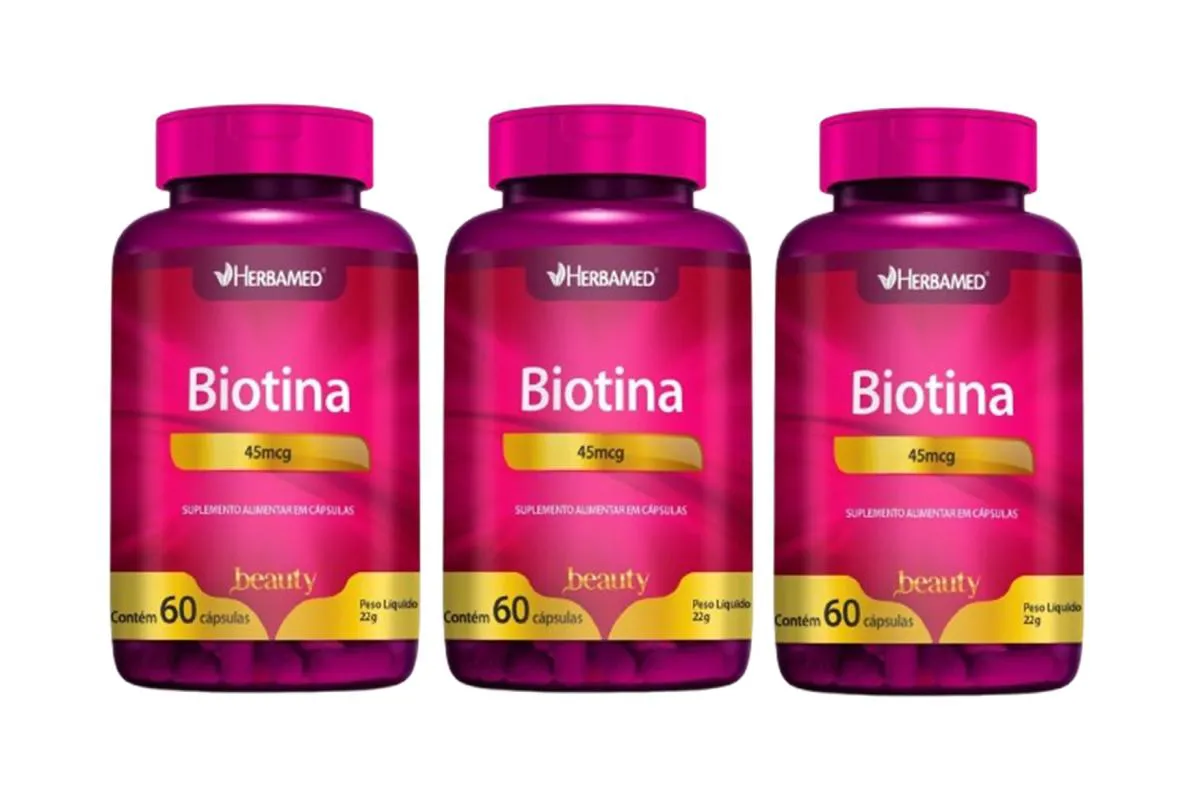 Kit 3 Suplemento Alimentar Biotina 45mcg C/60 cápsulas -herbamed