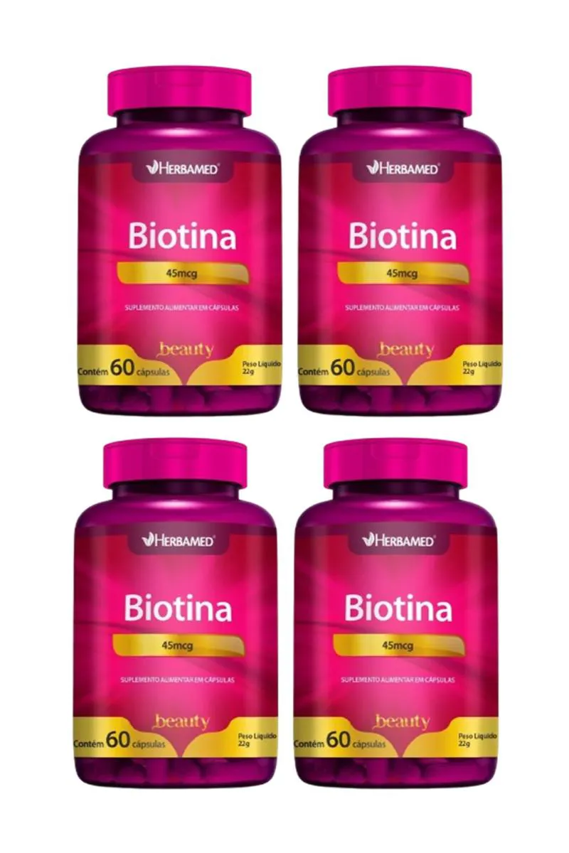 Kit 4 Suplemento Alimentar Biotina 45mcg C/60 cápsulas -herbamed
