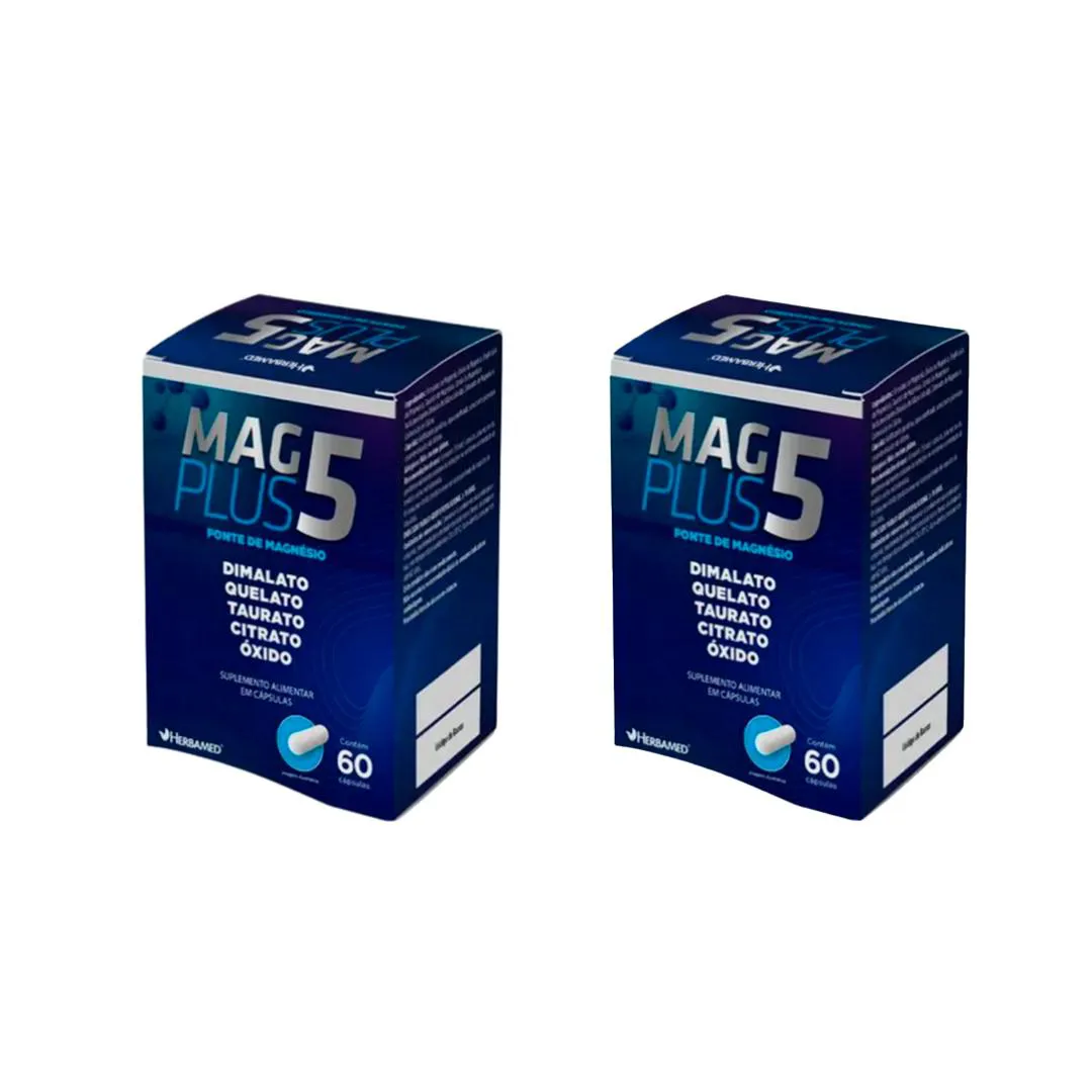 KIT 2 SUPLEMENTO ALIMENTAR MAG PLUS 5 FONTE DE MAGNéSIO - 60 CAPS - HERBAMED