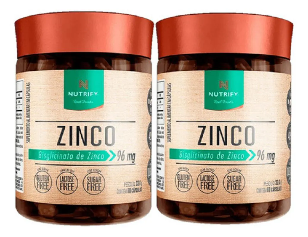 Combo 2x Zinco Bisglicinato 96mg Nutrify 60 cápsulas Cada