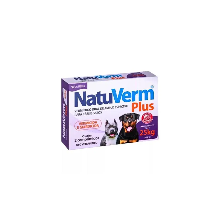 Vermífugo Giardicida Natu Verm Natuverme Plus para Cães e Gatos Até 25 Kg - 2 Comprimidos