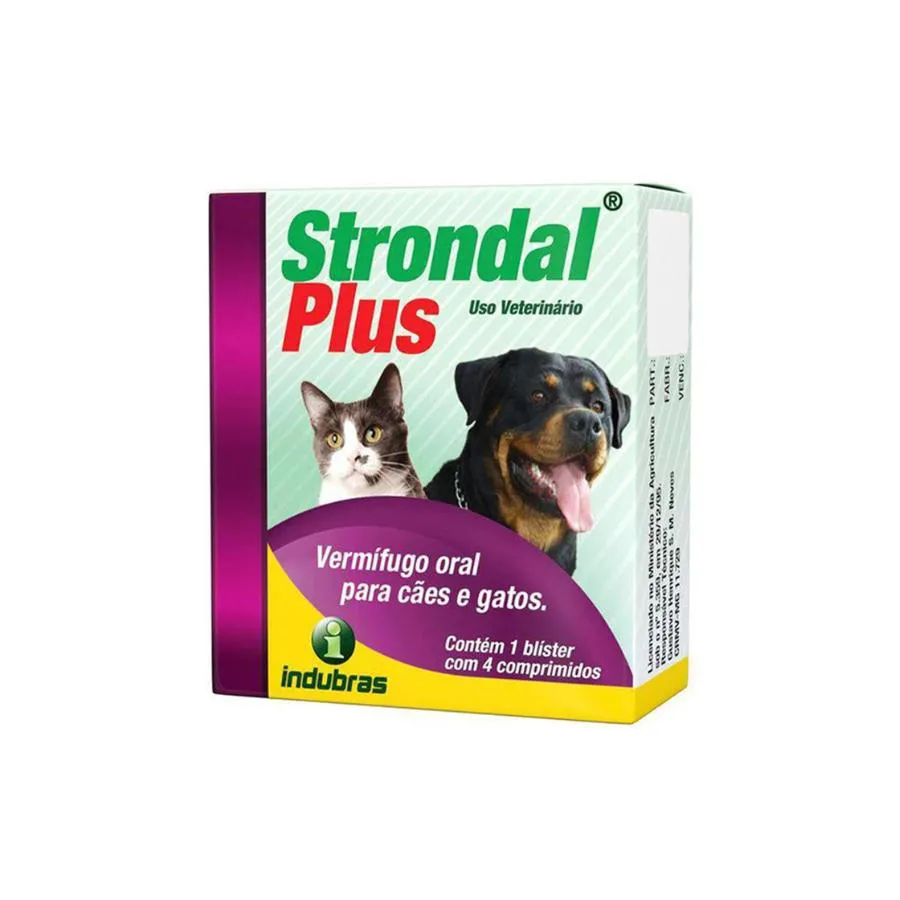 Vermífugo Strondal Plus 4 Comprimidos para Cães e Gatos - Indubras