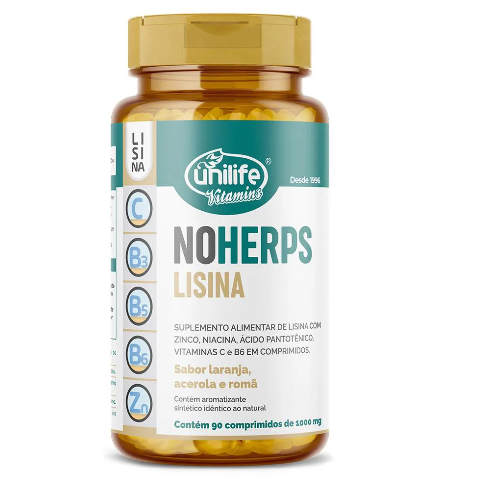 Lisina NoHerps 1200mg Unilife Sabor Laranja Acerola Romã