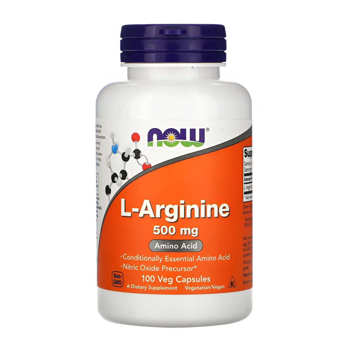 L-Arginina 500mg Now Foods 100 Veg Cápsulas Importado