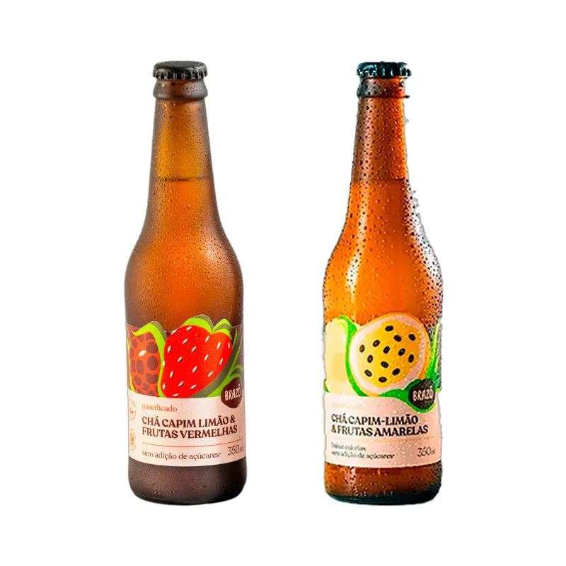 Kit 2 Chás de Capim Limão Brazô 350ml: Frutas Vermelhas, Frutas Amarelas