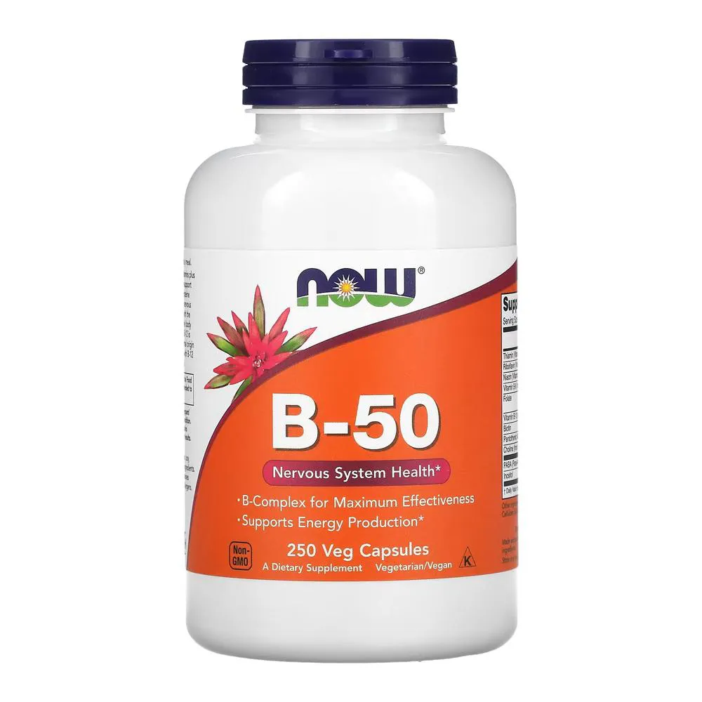 Vitamina B 50mg Complex B Now Foods 250 Veg Cáps Importado