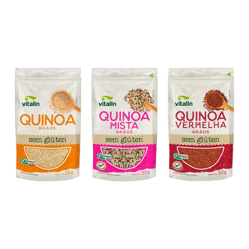 Kit 3 Quinoa em Grãos Orgânica Vitalin: Tradicional, Real Vermelha, Mista