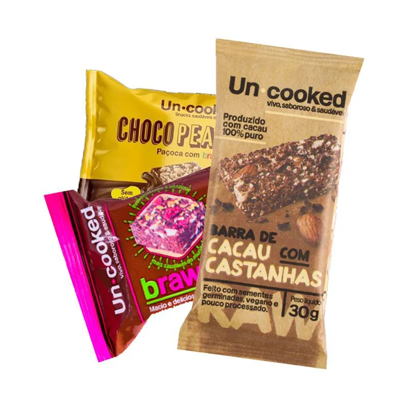 Kit 3 Doces de Cacau Uncooked: Castanha, Brawnie, Chocopeanuts