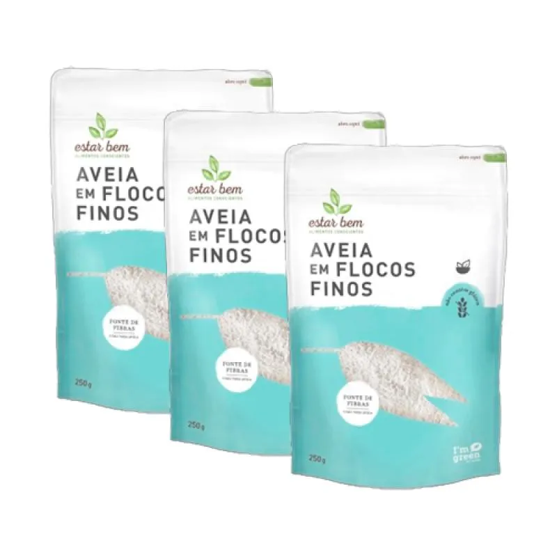 KIT 3X: AVEIA EM FLOCOS FINOS SEM GLúTEN ESTAR BEM 250G