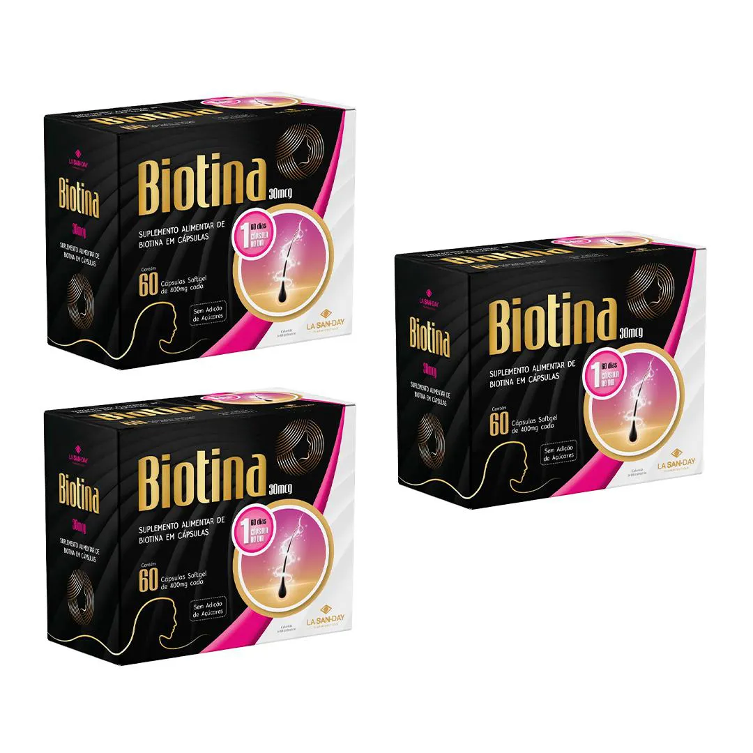 Kit 3 Suplemento Alimentar Biotina - 60 cápsulas - La San-day