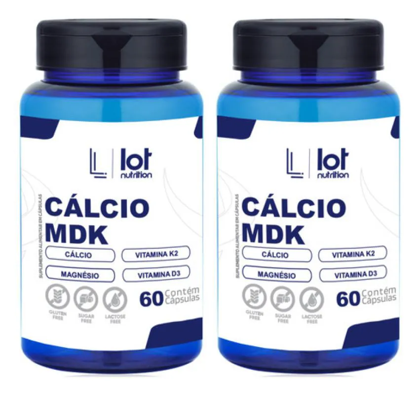 Kit 2un Cálcio Mdk Power 60 cápsulas Completa com Vitamina sem Sabor