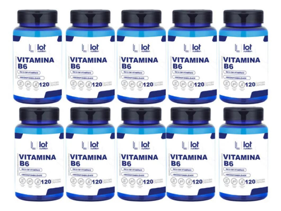 Kit 10un Vitamina B6 Piridoxina 120 cápsulas sem Sabor