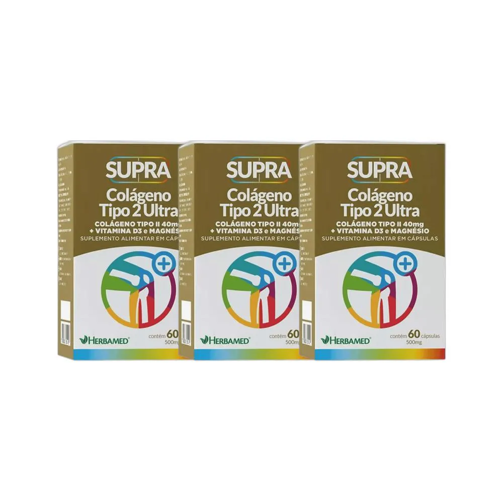 Kit 3X Vitamina Supra Colágeno Tipo II 40MG 60 comprimidos - Herbamed