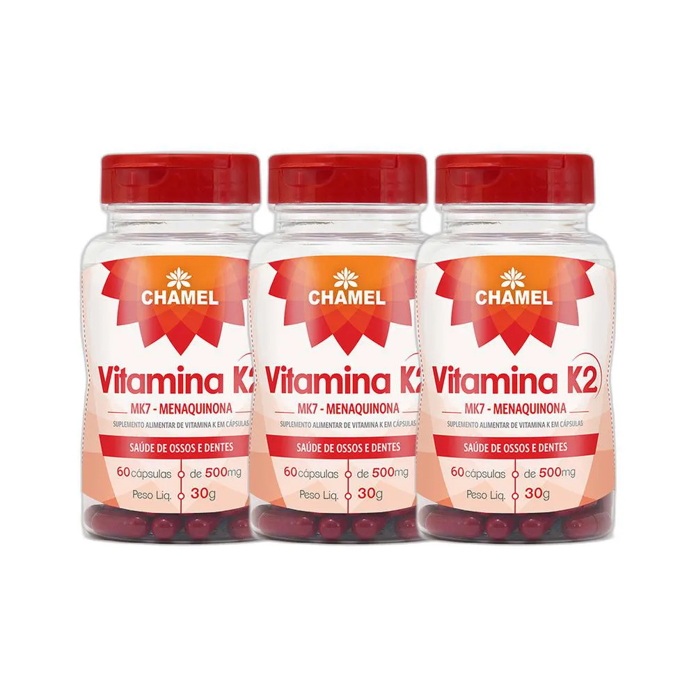 Kit 3x Vitamina K2 500mg 60 Cps - Chamel