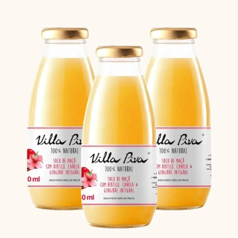 Kit 3x: Suco de Maçã com Hibisco, Canela e Gengibre Sem Açúcar Villa Piva 300ml