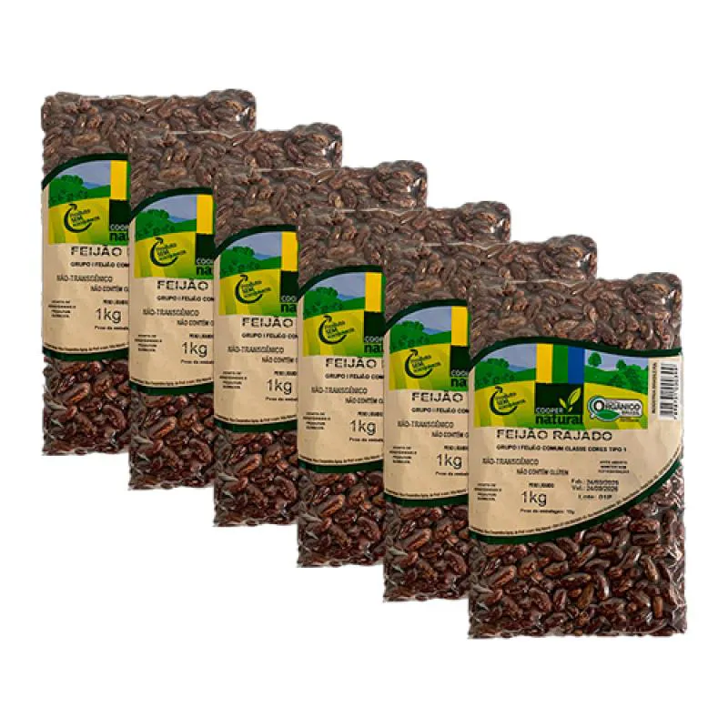 Kit 6X: Feijão Rajado Orgânico Coopernatural 1KG