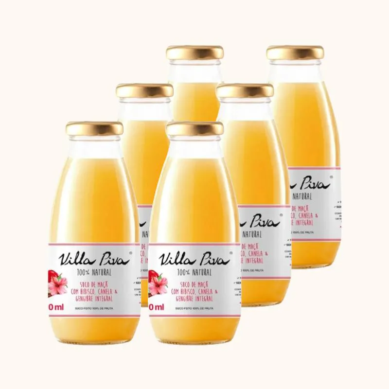 KIT 6X: SUCO DE MAçã COM HIBISCO, CANELA E GENGIBRE SEM AçúCAR VILLA PIVA 300ML