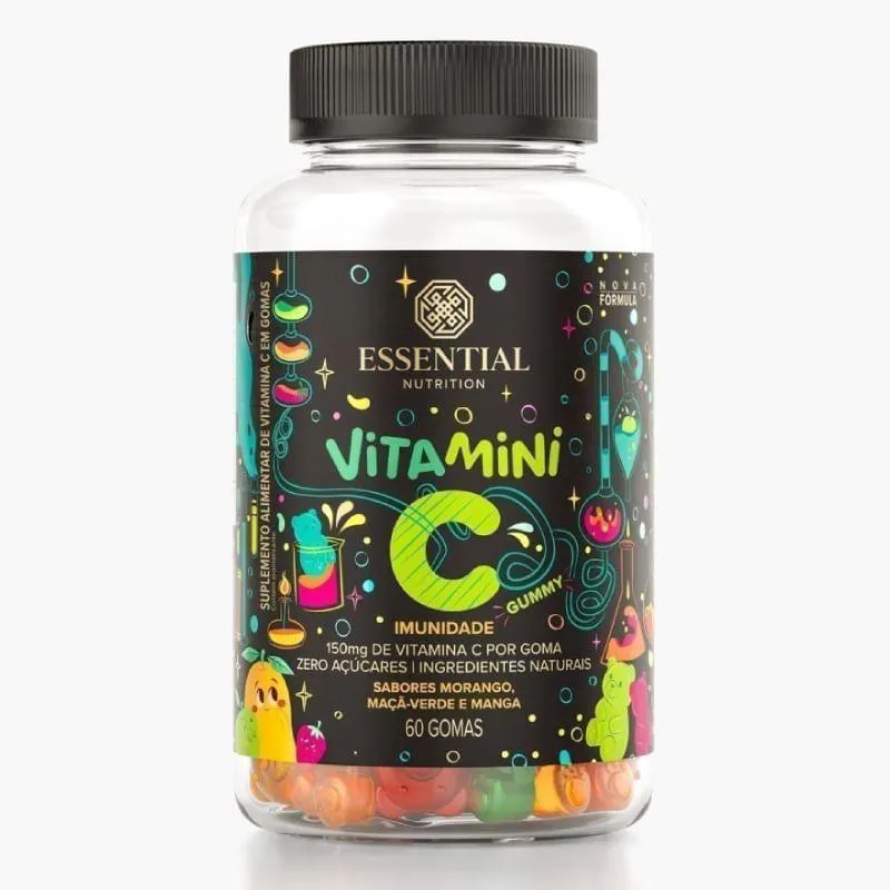 Vitamini C Gummy Morango Maçã Verde e Manga Essential Nutrition 60 Gomas