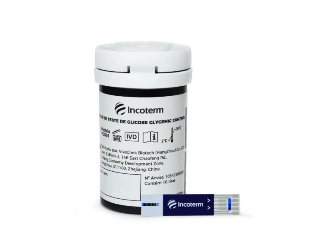 Tiras de Teste de Glicose P/ Glicosimetro Glycemic Control Incoterm - 50 Und.