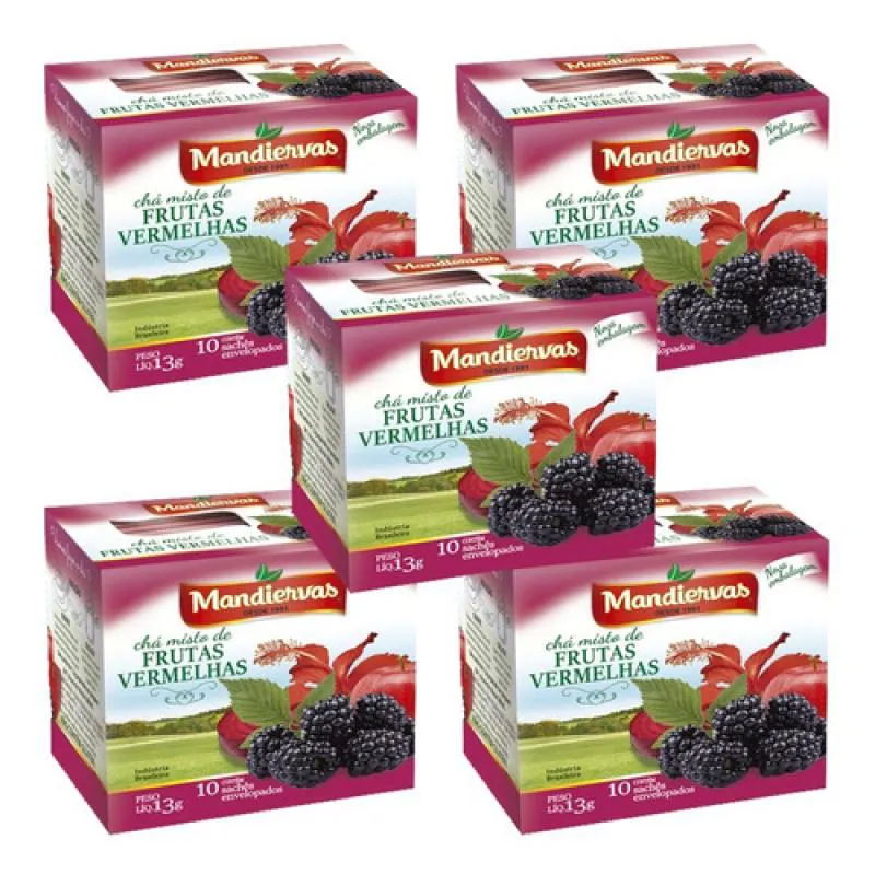 Kit 5 Caixinhas Chá Frutas Vermelhas 10 Sachês - Mandiervas