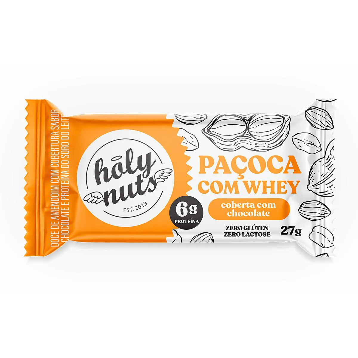 Paçoca com Whey Holy Nuts Coberta com Chocolate 27g