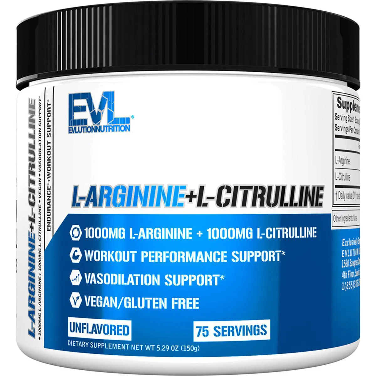 L-arginina + L-citrulina 150 G (5,29 Oz) Evlution Nutrition