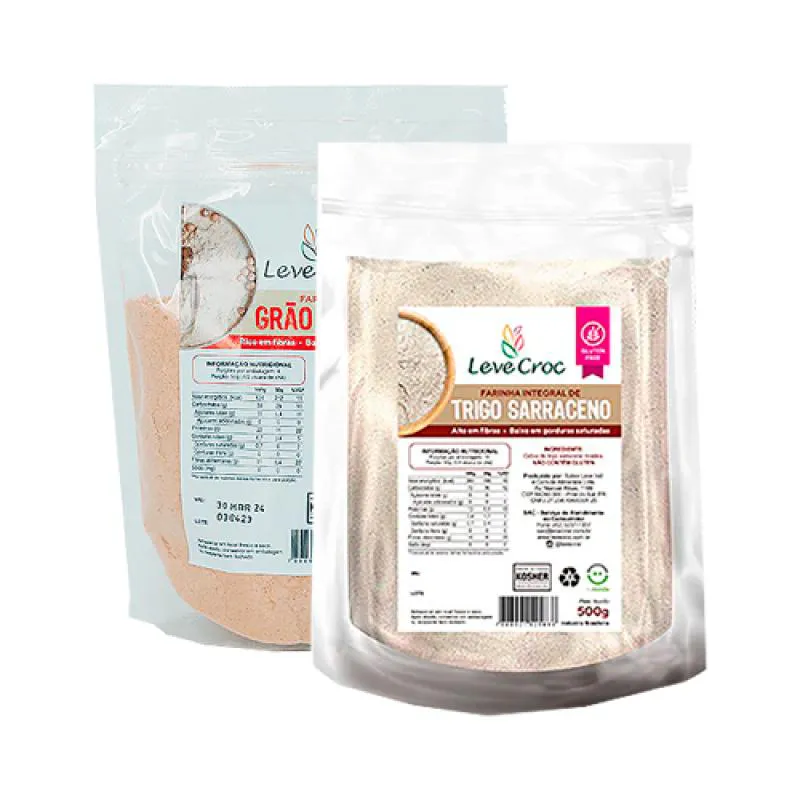 Kit 2 Farinhas Funcionais Sem Glúten Leve Croc: Grão de Bico, Trigo Sarraceno