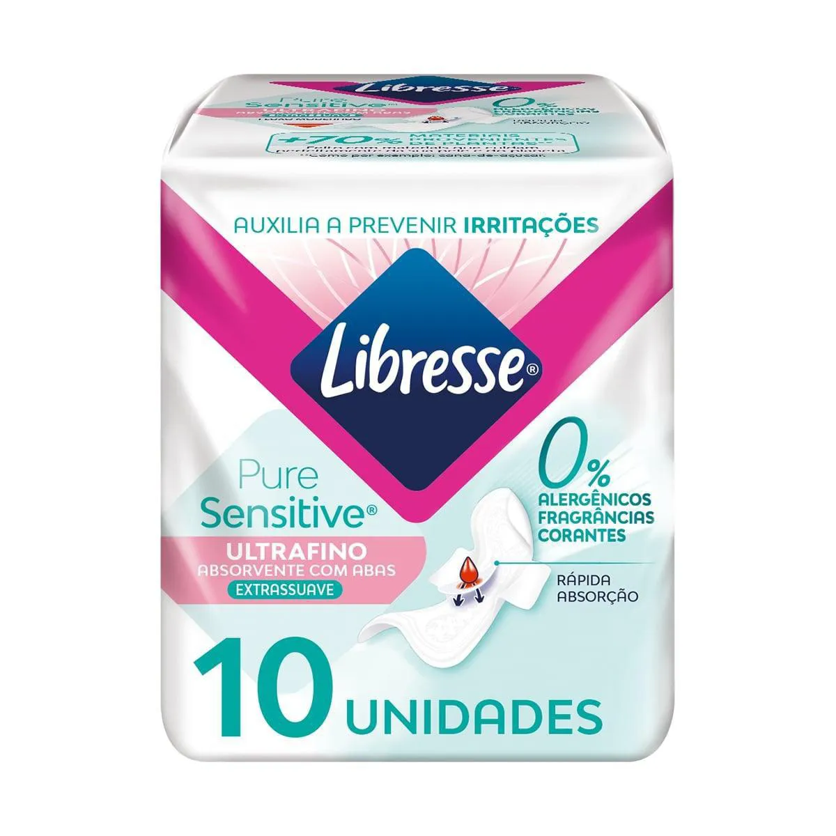 Absorvente Libresse Pure Sensitive Ultrafino Extra Suave com Abas 10 unidades
