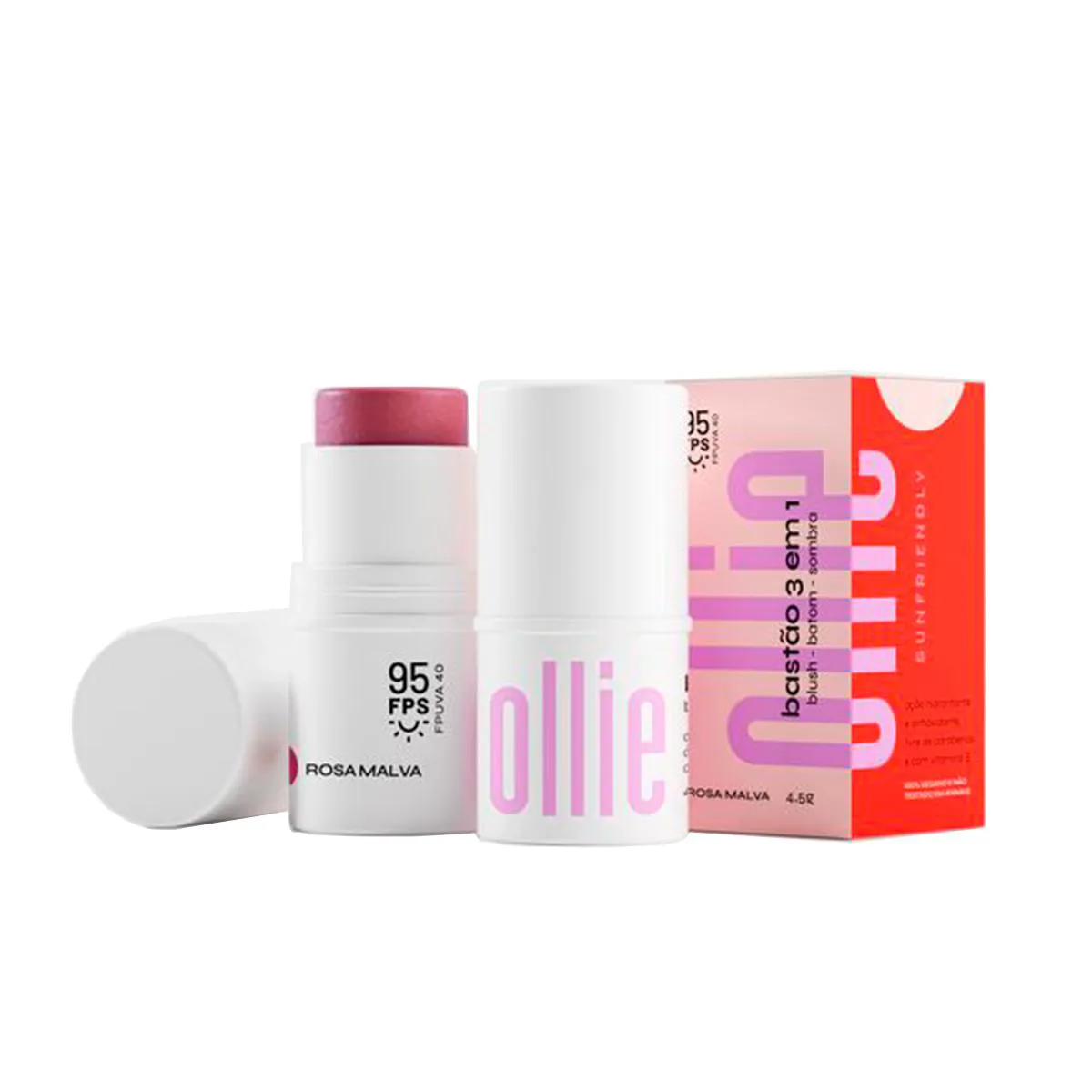 Bastão 3 em 1 Ollie Blush Batom e Sombra FPS 95 4,5g - Rosa Malva