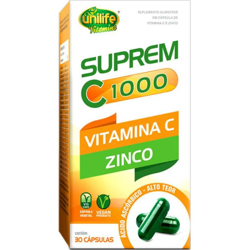 Suprem C 1000mg Vitamina C E Zinco 30 Caps - Unilife