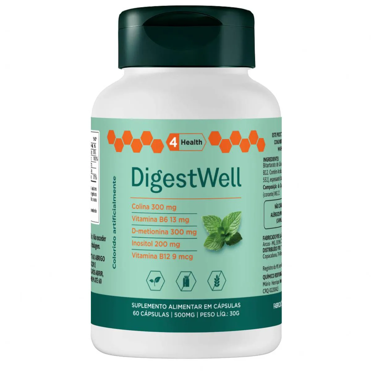 Digestwell (suporte Digestivo) – Colina, Inositol, D-metionina, Vitaminas B6, B12 | 60 Capsulas - 4 Health