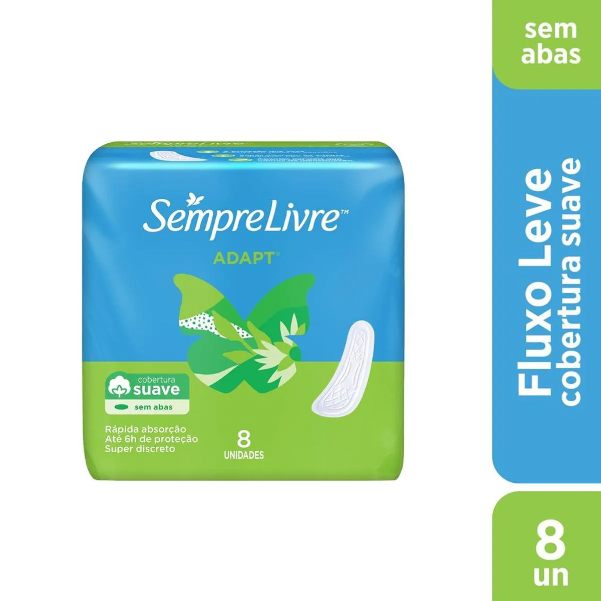 Absorvente Sempre Livre Adapt Cobertura Suave Sem Abas com 8 unidades
