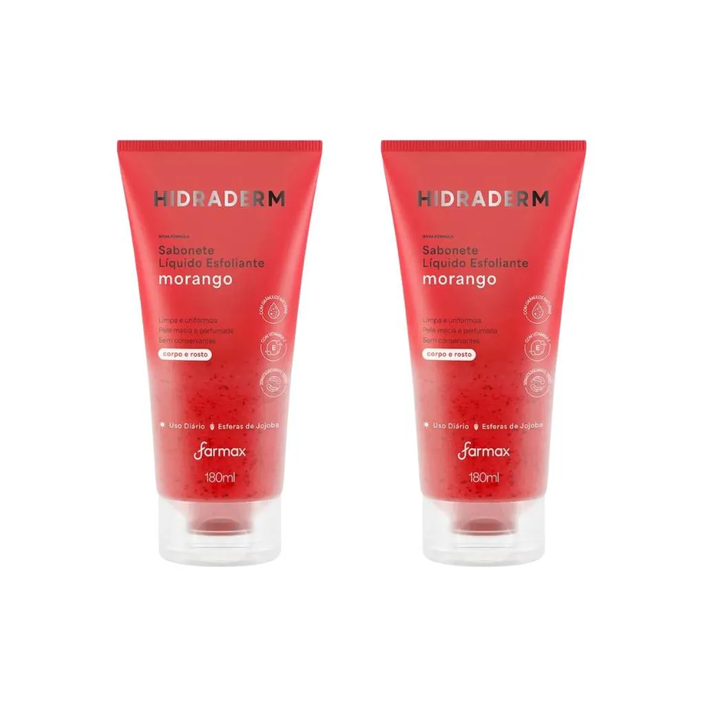 Sabonete Liquido Hidraderm 180Ml Esfol Morango-Kit C/2Un